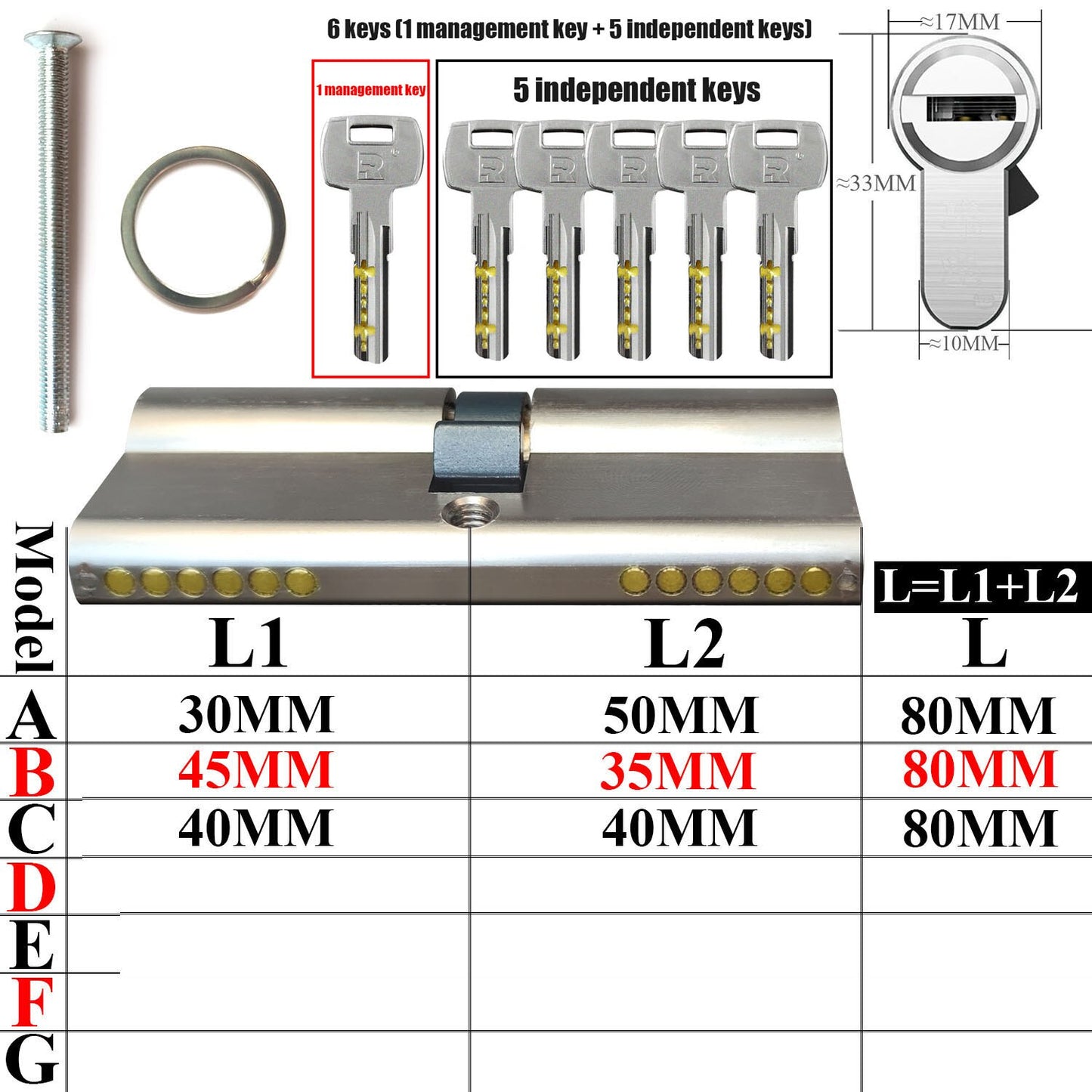 Management key and independent key lock core customization one key opens all locks Door lock Cylinder door Door cylinder lock - KiwisLove