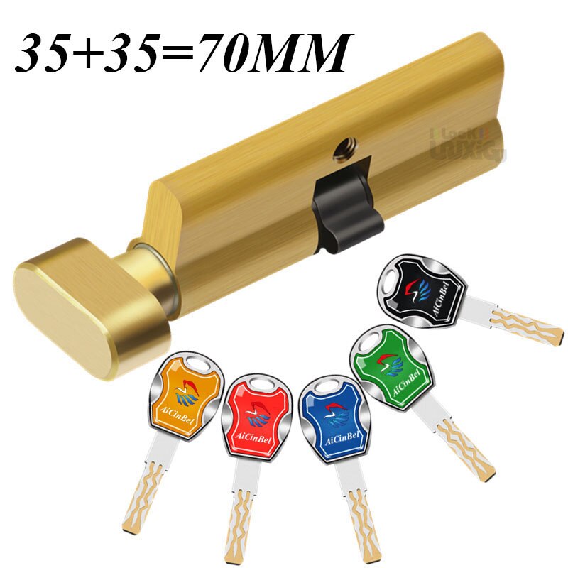 Common standard bedroom door cylinder   70mm Security Copper Lock Cylinder Interior Bedroom Living Handle Brass 5 colorful keys - KiwisLove