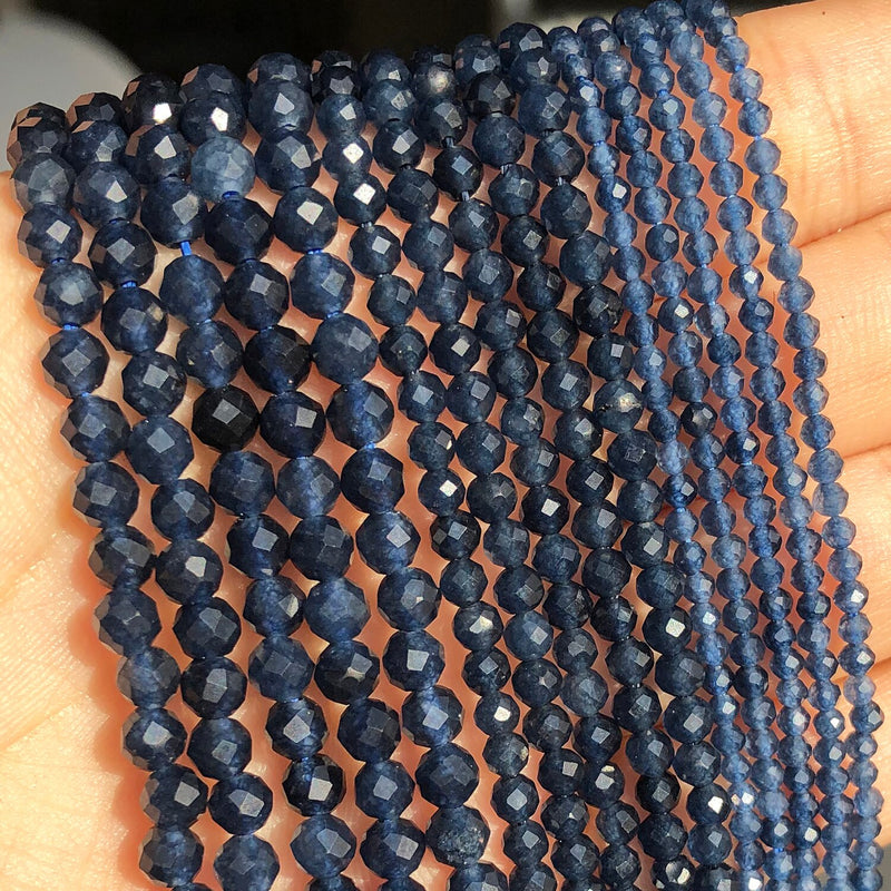 Natural Stone Faceted Sapphire Small Waist Beads 2 3 4 mm Blue Aquamarines Lapis Lazuli Loose Spacer Bead for Jewelry DIY Making - KiwisLove