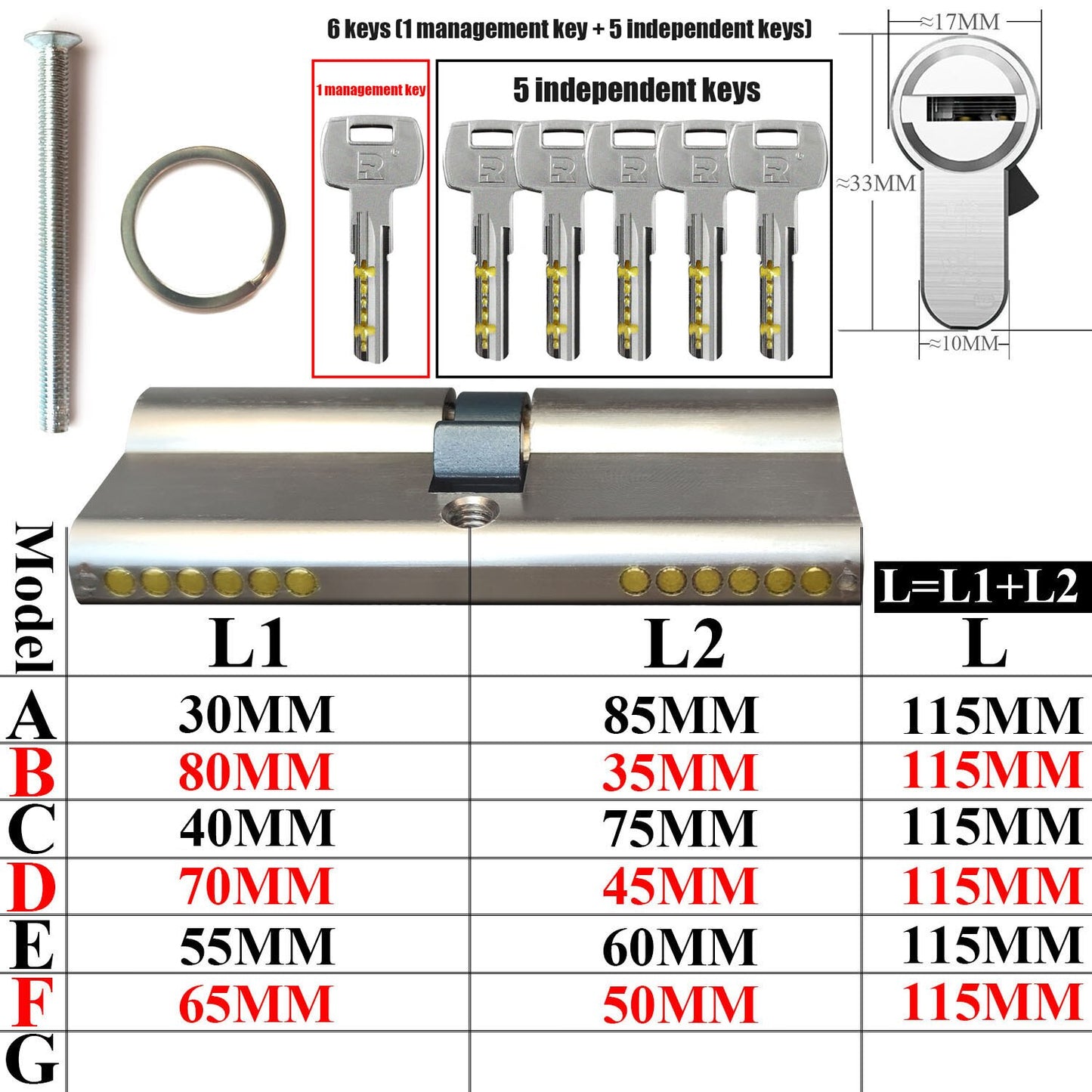 Management key and independent key lock core customization one key opens all locks Door lock Cylinder door Door cylinder lock - KiwisLove