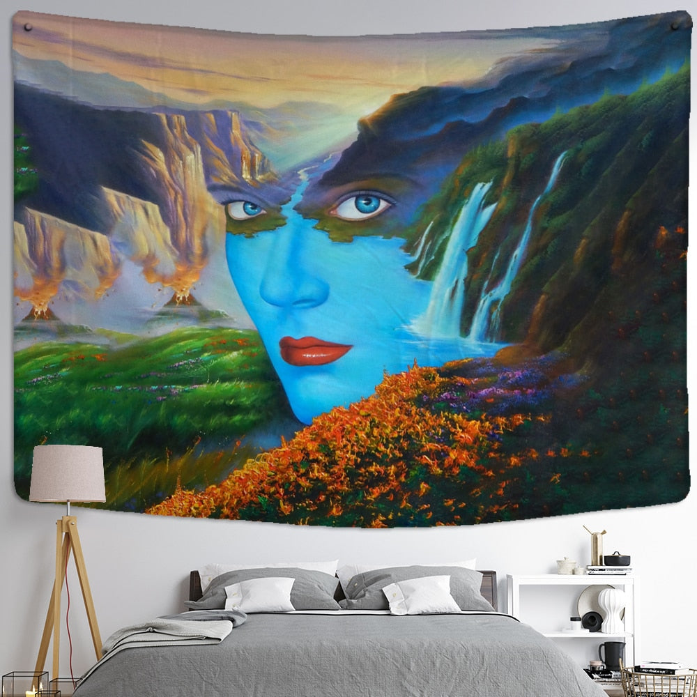 Angel Devil Tapestry Hell Wall Hanging Witchcraft Wall Tapestry Hippie Wall Carpets Dorm Decor Psychedelic Halloween Tapestry - KiwisLove