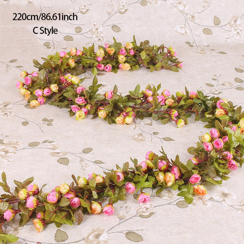 3pc Long Artificial Wedding Arch Flower Garland Silk Wall Hanging Rattan Plastic Vine Home Living Room Window Decor Autumn Plant - KiwisLove