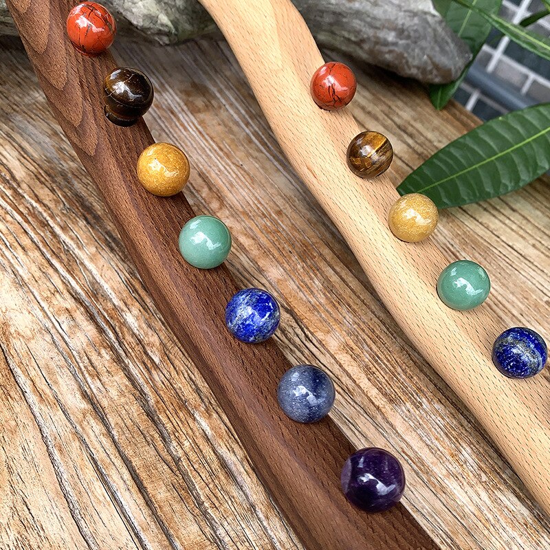 7Beads Wooden Guasha Massage Stick Jade Stone Beads Back Neck Meridian Dredging Body Scraping Wood Massager Gua Sha Therapy Tool - KiwisLove