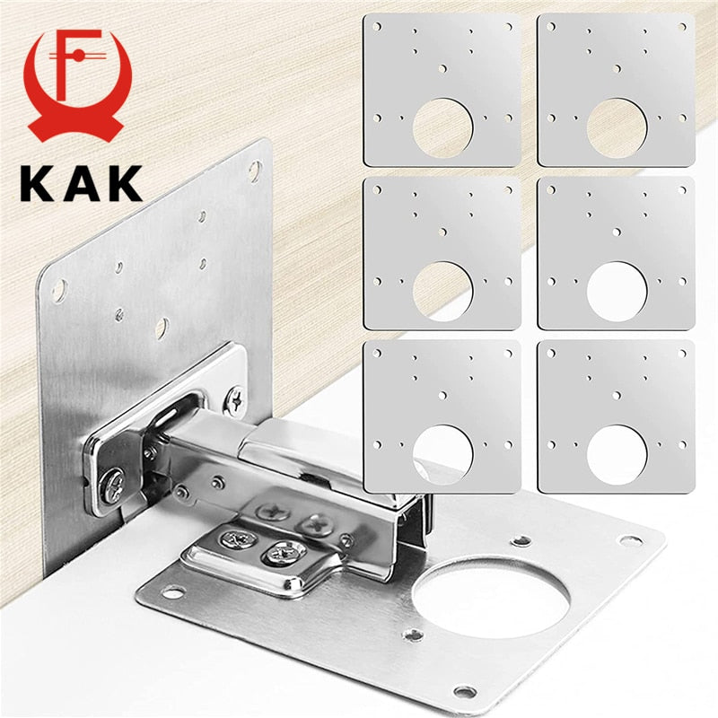 KAK 8pcs Hinge Repair Plate Brushed Stainless Steel Cabinet Hinge Fixing Plate Bracket Kit with Mounting Screws Door Hardware - KiwisLove