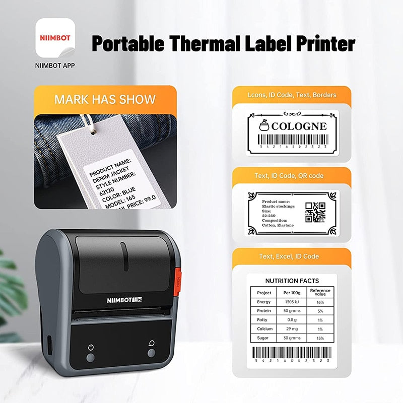 NIIMBOT B3S Portable Thermal Printer Barcode Self-adhesive Pocket Label Printer Mini Sticker Maker ForJewelry Clothing Commercia - KiwisLove