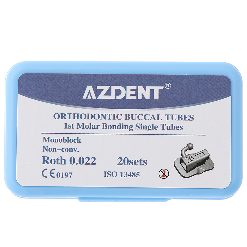 4Pcs/Set  20Sets=80Pcs AZDENT Dental Orthodontic Buccal Tubes 1st Molar Bondable Monoblock Non-Convertible Single Roth MBT 0.022 - KiwisLove