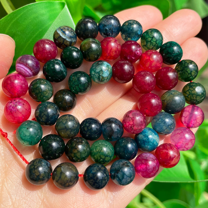 Natural Tourmaline Dragon Veins Agates Stone Round Loose Spacer Beads for Needlework Jewelry Making DIY Bracelet Accessories - KiwisLove