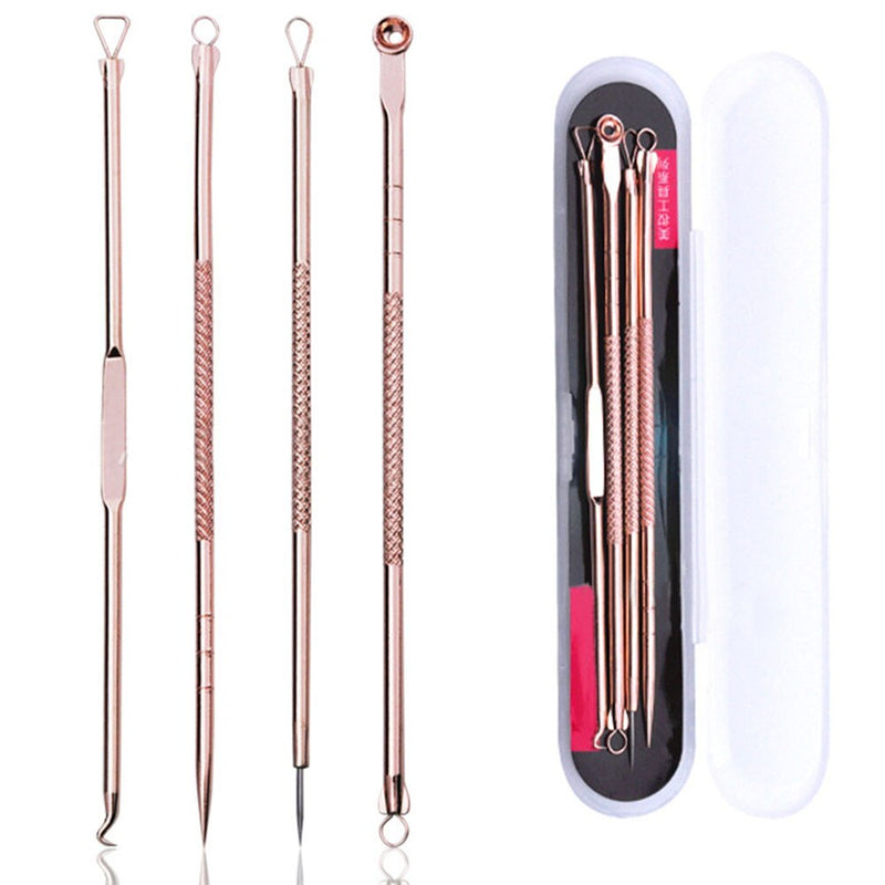 4Pcs Stainless Steel Blackhead Remover Tool Kit Face Massage Whitehead Pimple Spot Comedone Acne Extractor Face Clean Tools - KiwisLove