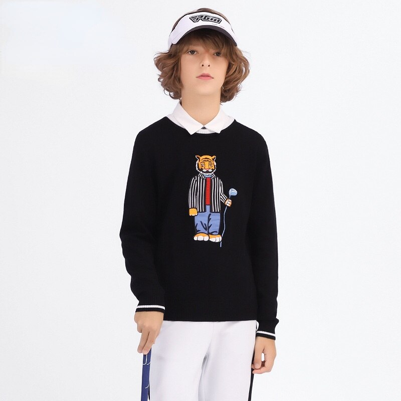 PGM Autumn Winter Golf Kids Sweater Boys Long Sleeve Jackets T-shirt Round Neck Warm Mercerized Wool Golf Clothing YF437 - KiwisLove