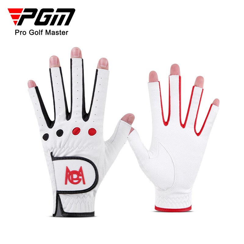 PGM 1 Pair Women Golf Gloves PU Leather Gloves Fingerless Breathable Mitt Right Left Hand Black Red Double Color ST029 - KiwisLove