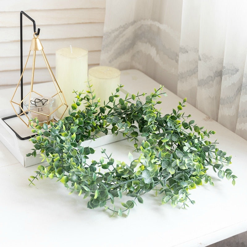 180cm Artificial Eucalyptus Flower Garland Fake Plants Wall Hanging Wedding Home Decor Arch Vines Living Room Table Arrangement - KiwisLove