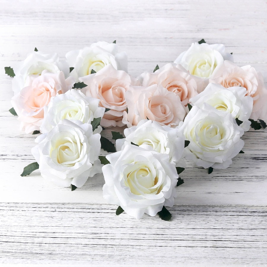 5pcs artificial roses white silk fake roses flower faux heads high quality DIY wedding home decoration scrapbook accessories - KiwisLove