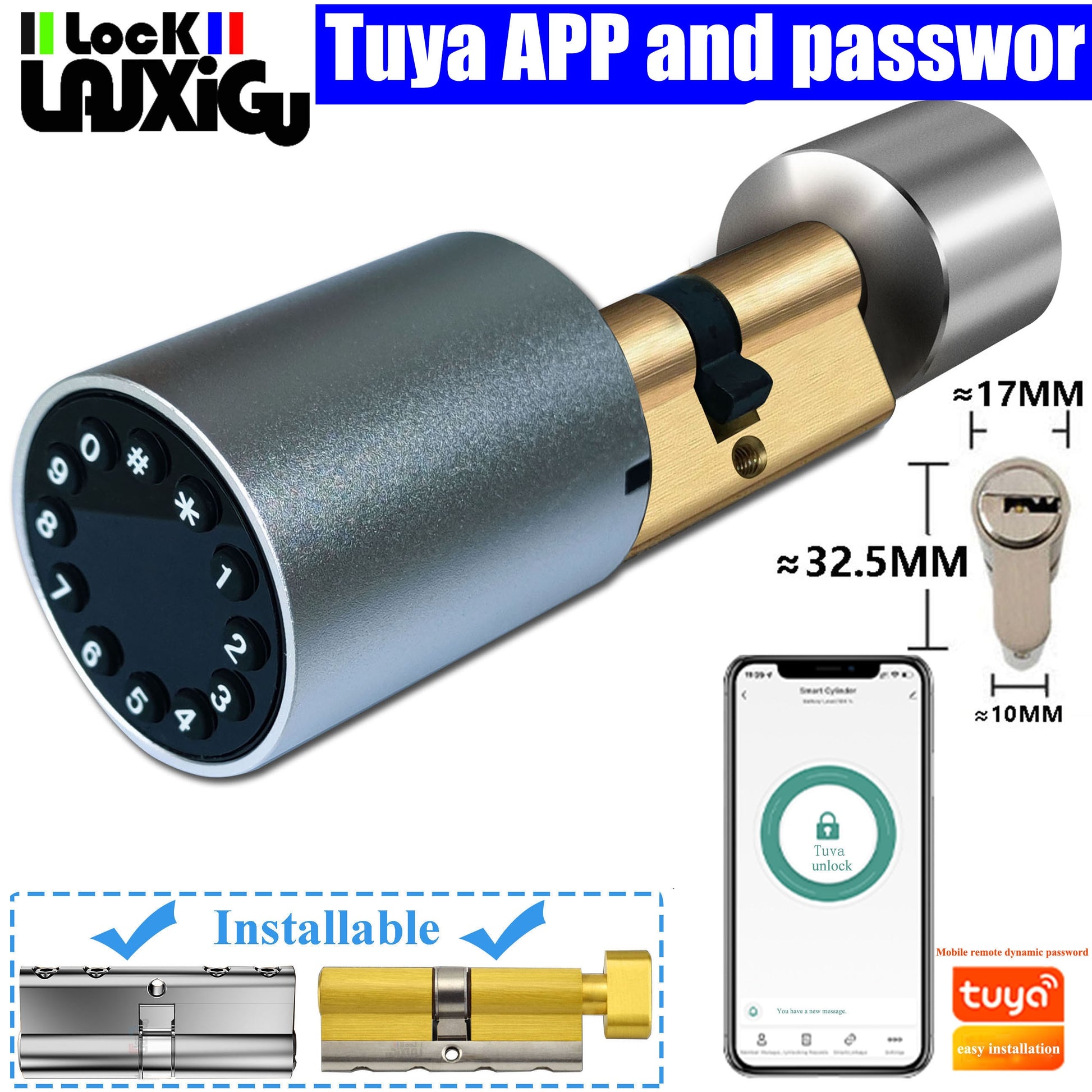 Variable size password lock Fingerprint door lock Smart door lock Outdoor door lock Electronic lock Tuya APP Cylinder door - KiwisLove
