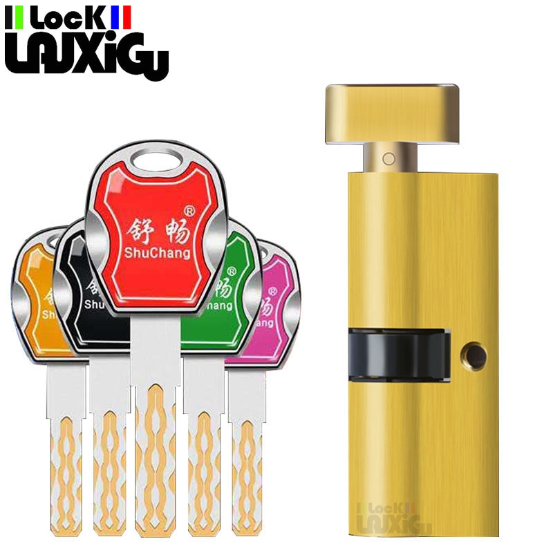 Common standard bedroom door cylinder   70mm Security Copper Lock Cylinder Interior Bedroom Living Handle Brass 5 colorful keys - KiwisLove