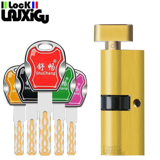 Common standard bedroom door cylinder   70mm Security Copper Lock Cylinder Interior Bedroom Living Handle Brass 5 colorful keys - KiwisLove