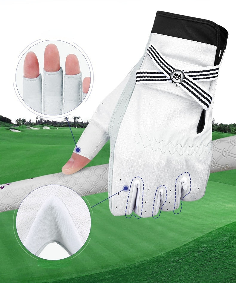 PGM 1 Pair Women Real Leather Golf Gloves with Mark Breathable Sheepskin Fingerless Mitt Right Left Hand Mit ST030 - KiwisLove