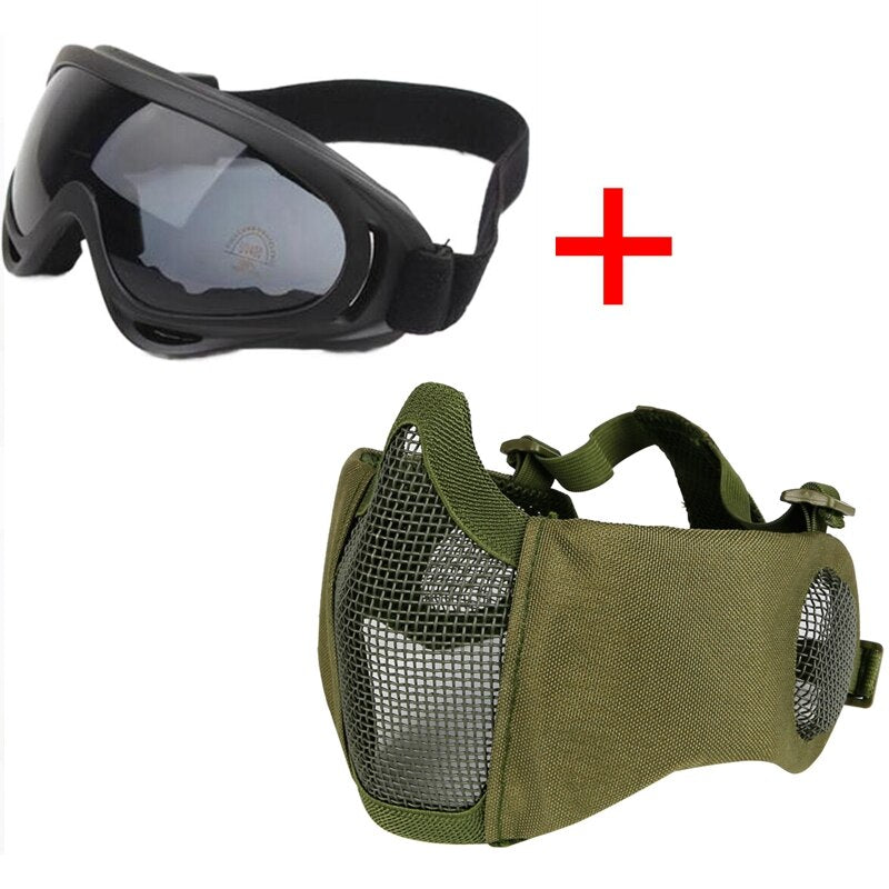 Paintball Fast Helmet Hunting Tactical Half Face Mask for Shooting Airsoft Mesh Breathable Eye Protective Mask - KiwisLove