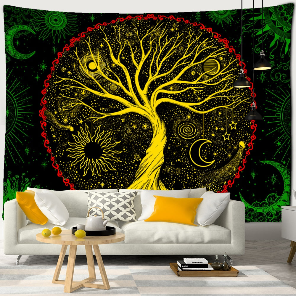 Mystic Witchcraft Black And White Tree Of Life Tapestry Wall Hanging Psychedelic Wishing Tree Hippie Mandala Home Decor - KiwisLove