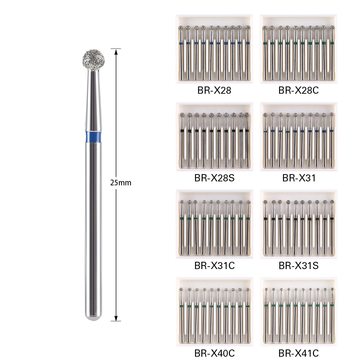 10pcs/Pack AZDENT Dental Diamond Burs Drill Ball Round Type 25mm FG 1.6mm For High Speed Handpiece 450000r/Min - KiwisLove