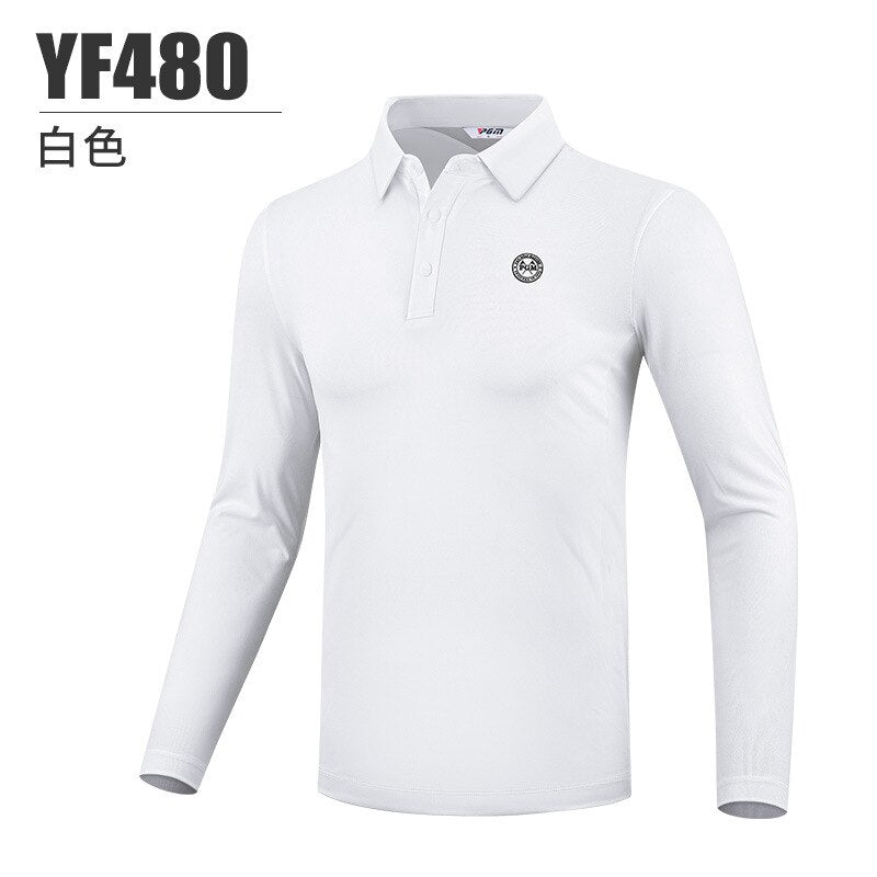 PGM Men&#39;s Winter Long-sleeved T-shirt Soft Warm Elastic Lapel POLO Shirt Top Clothes White Grey Black YF480 - KiwisLove
