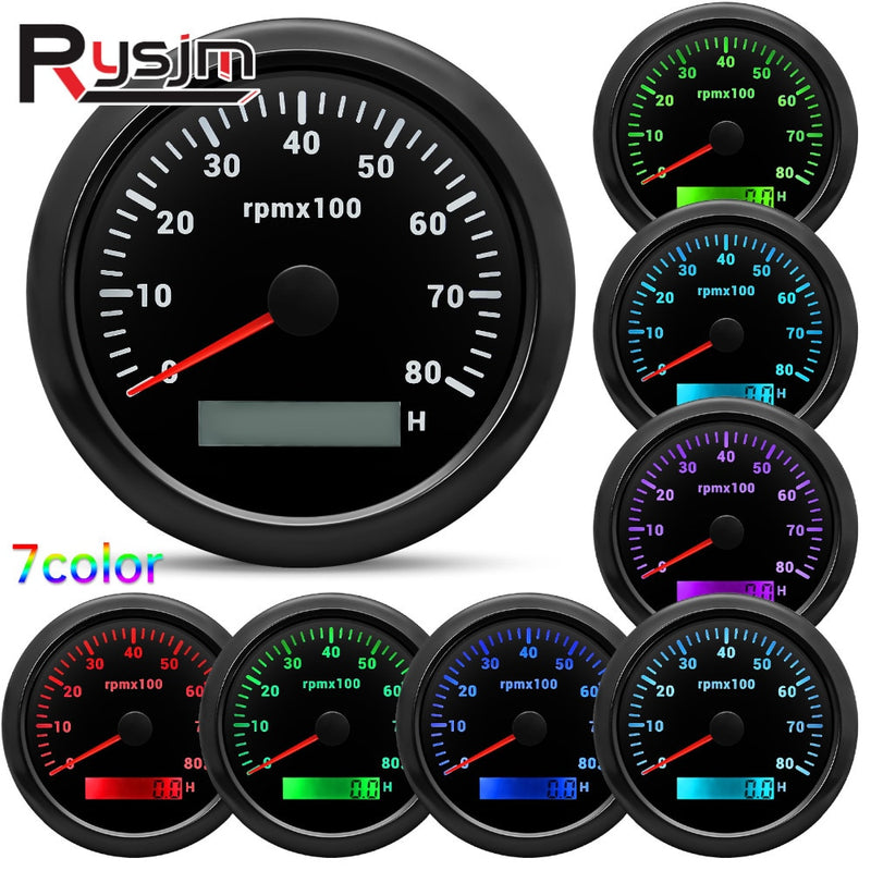 HD 8K 6K 4K 3K 8000rpm Boat Tachometer Marine Tacho Meter Gauge LCD Hourmeter 85mm Car Tachometer Toerenteller 7Colors Backlight - KiwisLove