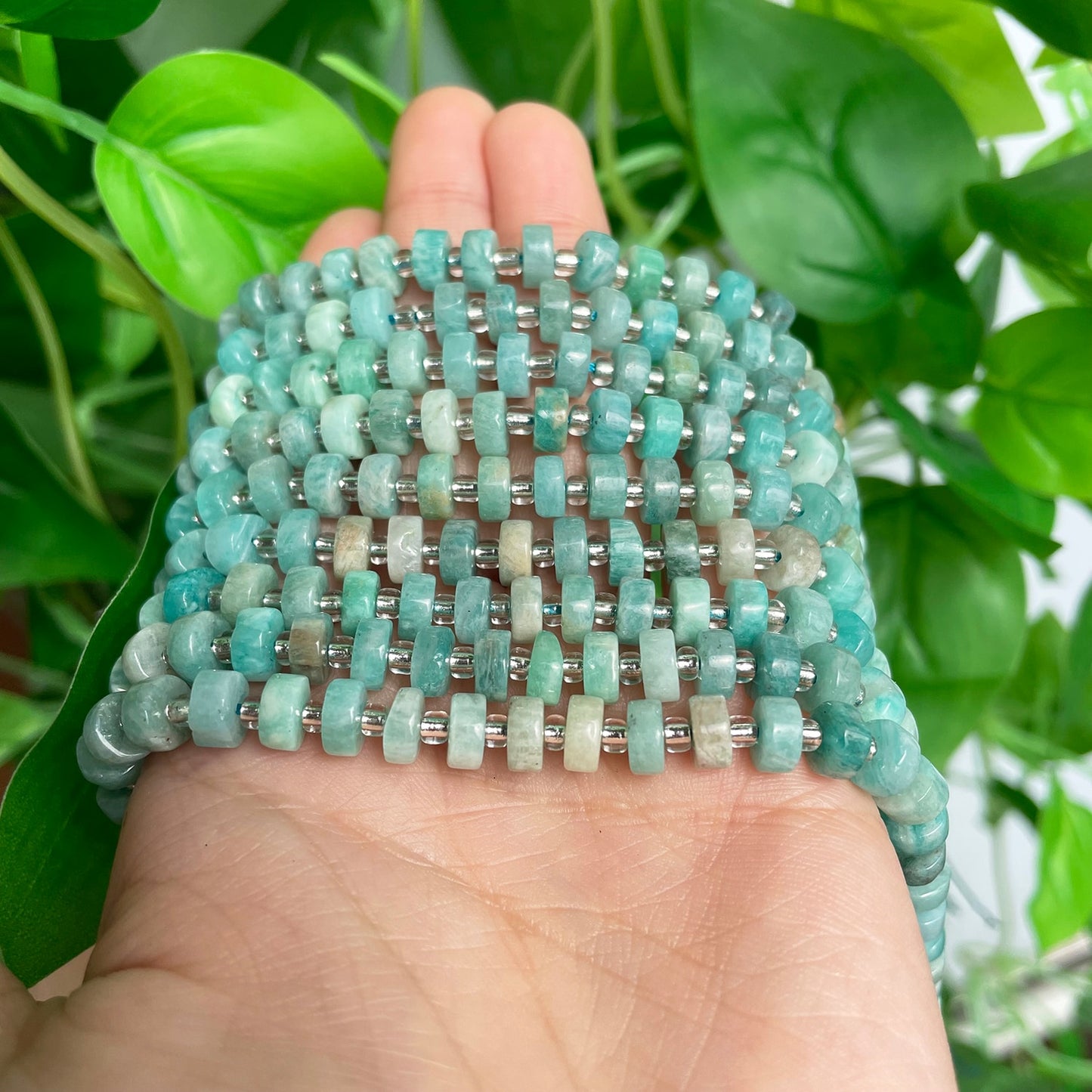 Natural Blue Amazonite Rondelle Stone Wheel Round Loose Spacer Beads for Needlework Jewelry Making DIY Bracelet Accessories - KiwisLove