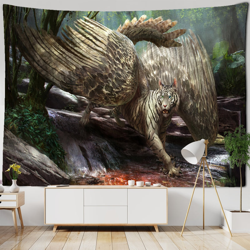 Mysterious Forest Tapestry Wall Hanging Flowers Jungle Animals Moon Ocean Landscape Illustration Room Home Decor - KiwisLove