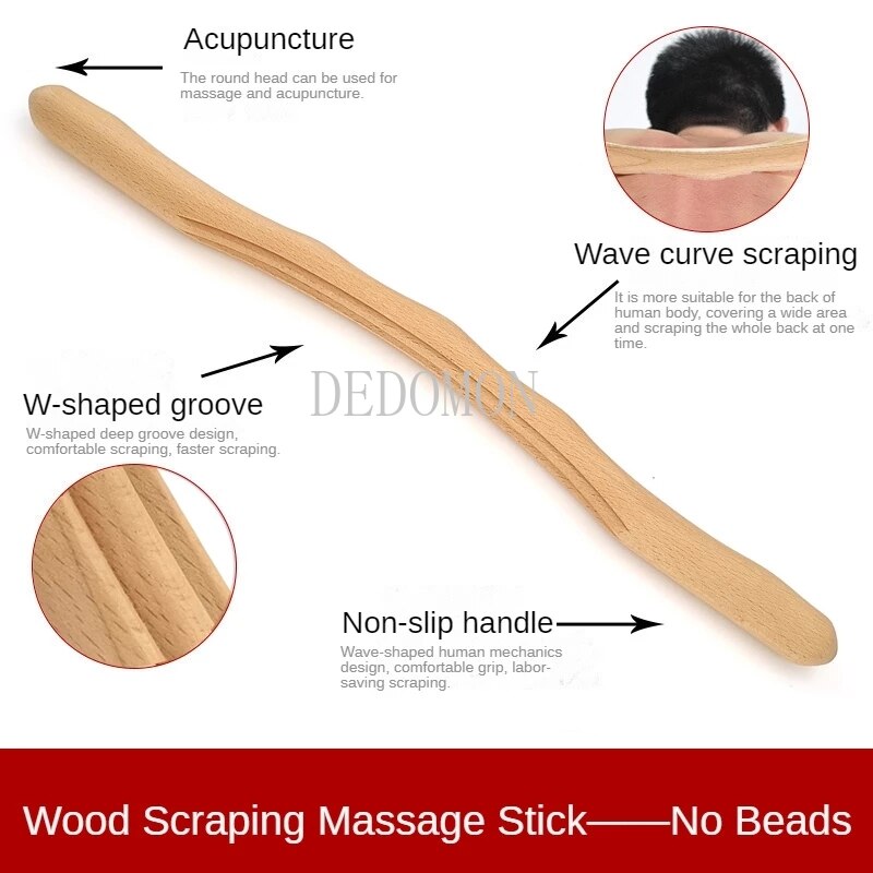 New 8 Beads Gua Sha Massage Stick Carbonized Wood Back Body Meridian Scrapping Therapy Wand Muscle Relaxing Acupuncture Massager - KiwisLove