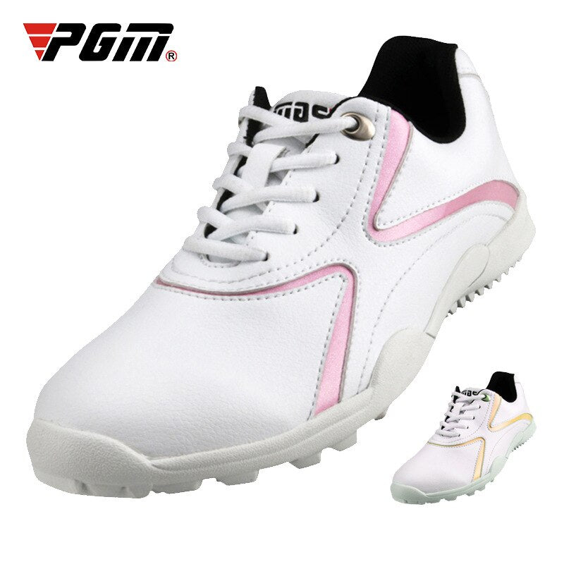 PGM Women Golf Shoes Waterproof Soft and Breathable Universal Outdoor Camping Sports Shoes Pink/Golden XZ016 - KiwisLove