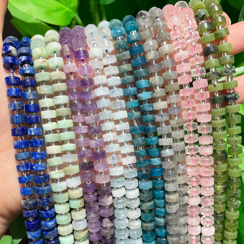 Natural Stone Jades Aquamarines Lapis Lazuli Labradorite Loose Rondelle Beads for Jewelry Making DIY Bracelet Accessories 15&#39;&#39;