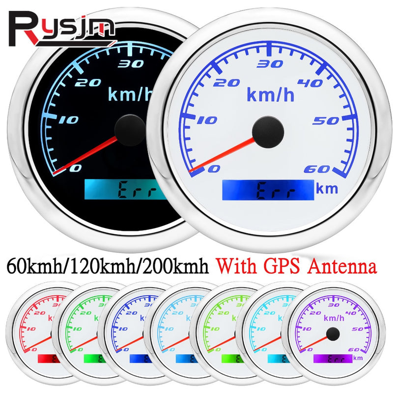 HD 12V 24V 85mm GPS Speedometer Gauge with GPS Antenna 120kmh 60kmh 30kmh 7 Color Backlight Speed Odometer Meter for Car Boat - KiwisLove