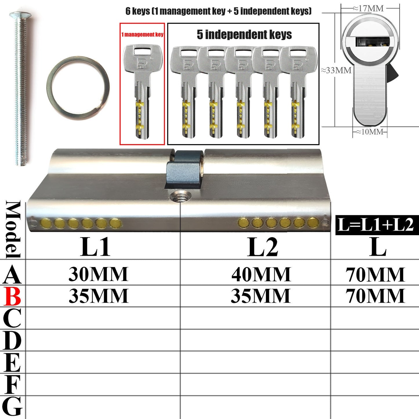 Management key and independent key lock core customization one key opens all locks Door lock Cylinder door Door cylinder lock - KiwisLove