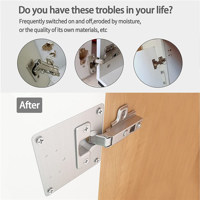 KAK 8pcs Hinge Repair Plate Brushed Stainless Steel Cabinet Hinge Fixing Plate Bracket Kit with Mounting Screws Door Hardware - KiwisLove