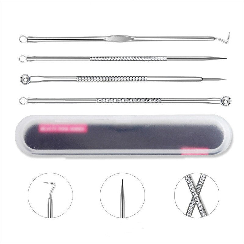 4pcs/Set Acne Removal Needle Stainless Steel Pimple Blackhead Remover Tool Blemish Face Skin Care Beauty Facial Pore Cleaner - KiwisLove