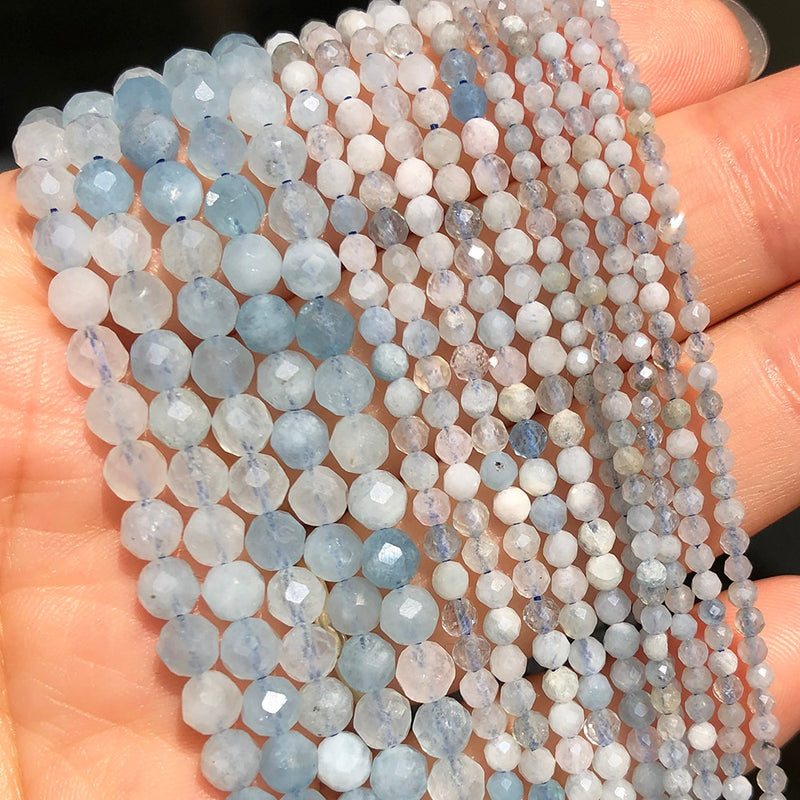 Natural Stone Faceted Sapphire Small Waist Beads 2 3 4 mm Blue Aquamarines Lapis Lazuli Loose Spacer Bead for Jewelry DIY Making - KiwisLove