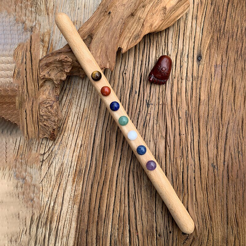 7Beads Wooden Guasha Massage Stick Jade Stone Beads Back Neck Meridian Dredging Body Scraping Wood Massager Gua Sha Therapy Tool - KiwisLove