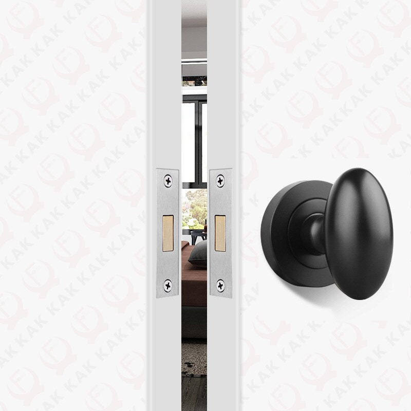 KAK Black Zinc Alloy Hidden Door Lock Invisible Corridor Sliding Door Handle Lock Keyless Mechanical Lock Door Latch Hardware - KiwisLove
