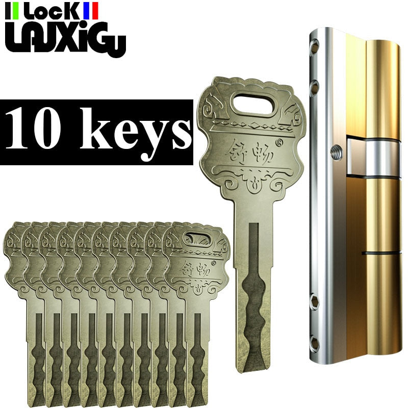 common Security door Lock Brass Cylinder  Anti Pry Stainless Steel Anti-collision beam Class C Cylinder 10 alloy keys key lock - KiwisLove