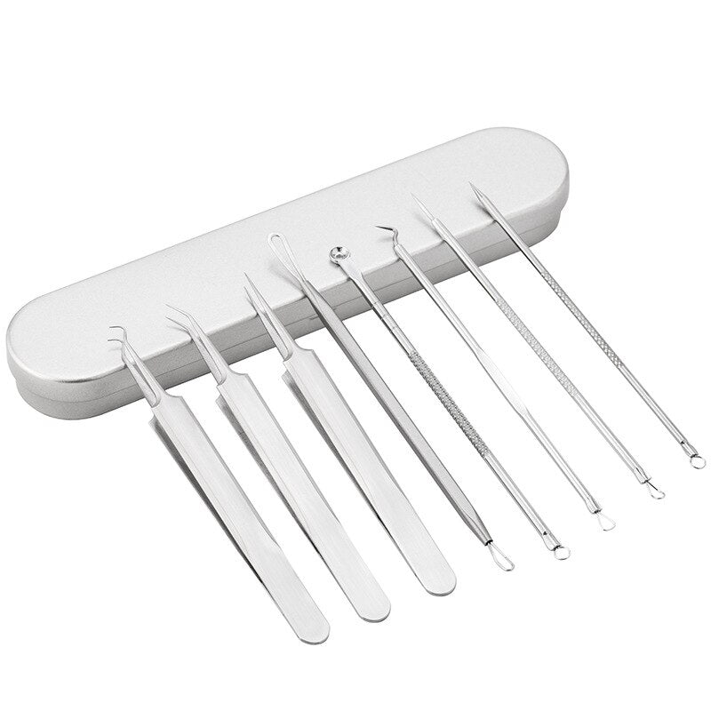 8pcs/Set Acne Pin Pimple Extractor Risk Free Pimple Pin Stainless Steel Blackhead Remover Pimple Extractor Facial Care Tools - KiwisLove