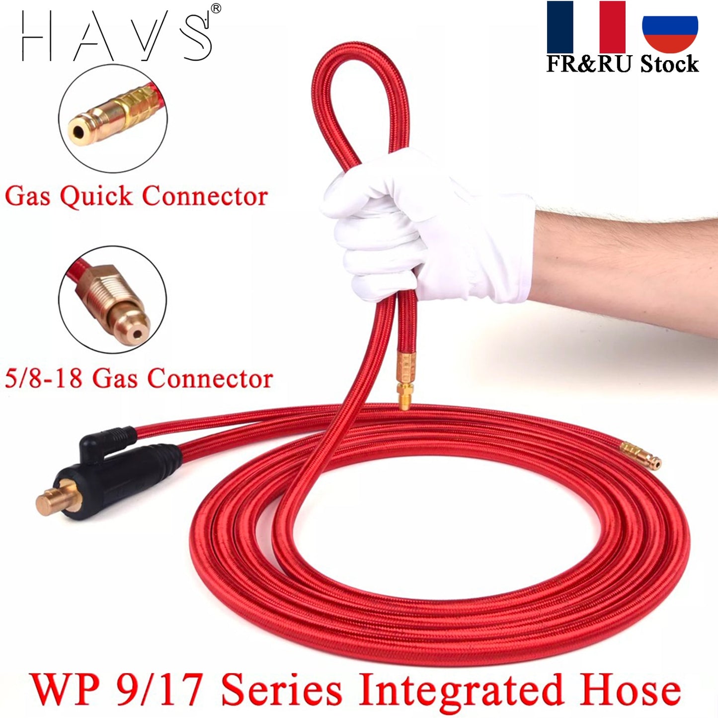3.8m/7.6m WP9 WP17 TIG Welding Torch Gas-Electric Integrated Red Hose Cable Wires 5/8 Quick Connector 35-50 Euro Connector - KiwisLove