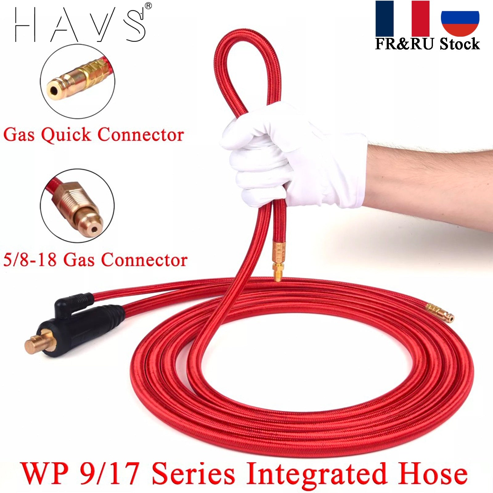 3.8m/7.6m WP9 WP17 TIG Welding Torch Gas-Electric Integrated Red Hose Cable Wires 5/8 Quick Connector 35-50 Euro Connector - KiwisLove