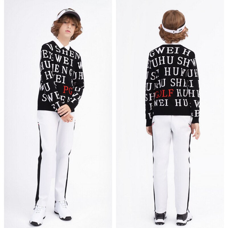 PGM Autumn Winter Golf Clothing Boys Sweater Round Neck Thick Mercerized Wool Warm Long-sleeved T-shirt YF433 - KiwisLove