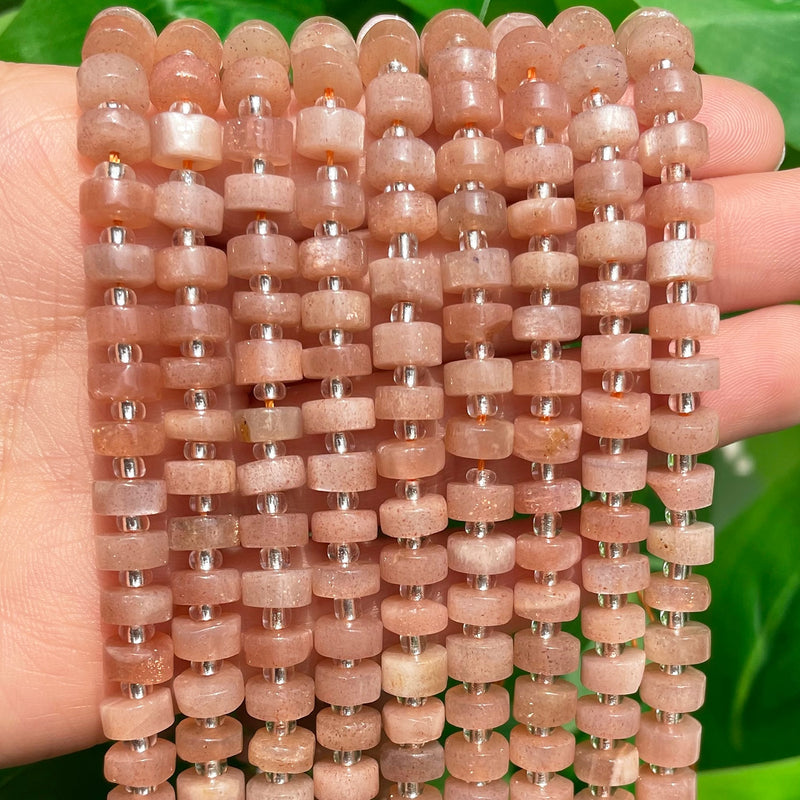 6*4mm Natural Rondelle Beads Wheel Sunstone Round Loose Spacer Beads for Needlework Jewelry Making DIY Bracelet Accessories - KiwisLove