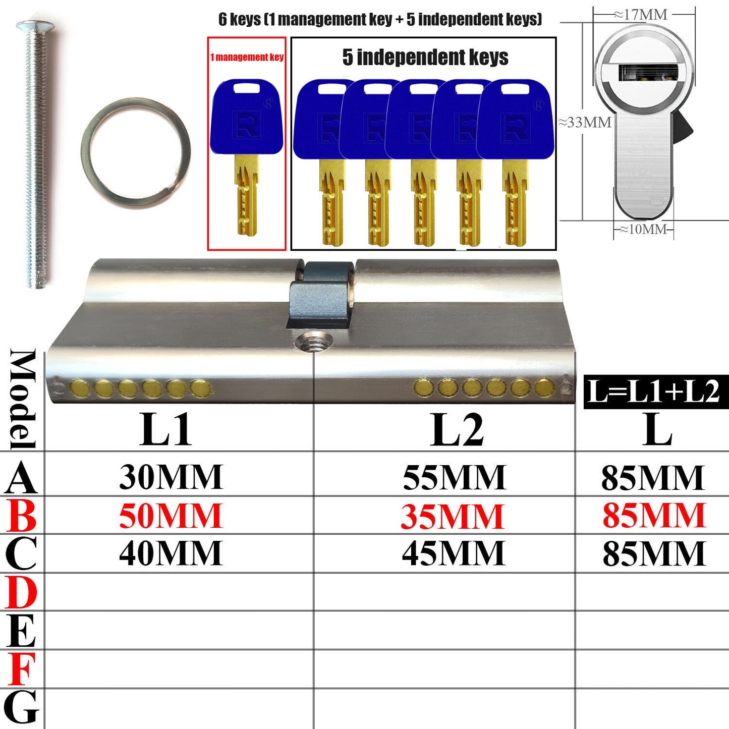 Management key and independent key lock core customization one key opens all locks Door lock Cylinder door Door cylinder lock - KiwisLove