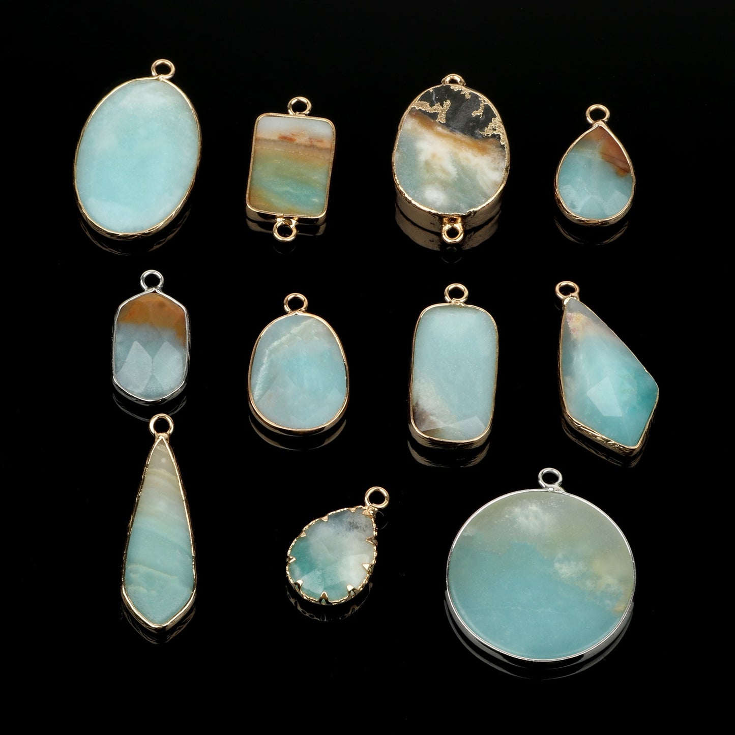 1pc Natural Green Amazonite Pendant Silver Gold Plated Multi Styles Charms Pendants for Necklace Women DIY Jewelry Accessories - KiwisLove