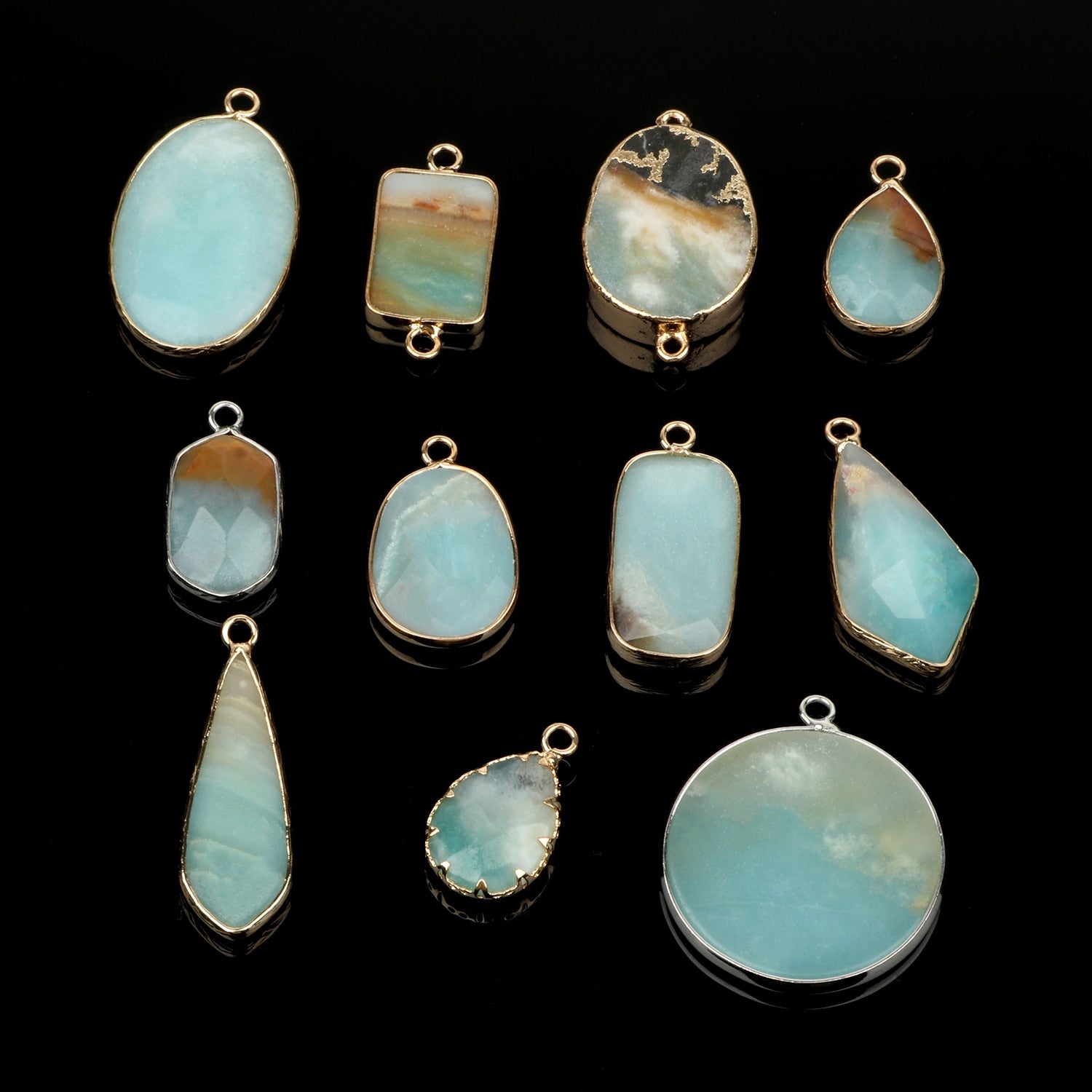 1pc Natural Green Amazonite Pendant Silver Gold Plated Multi Styles Charms Pendants for Necklace Women DIY Jewelry Accessories - KiwisLove