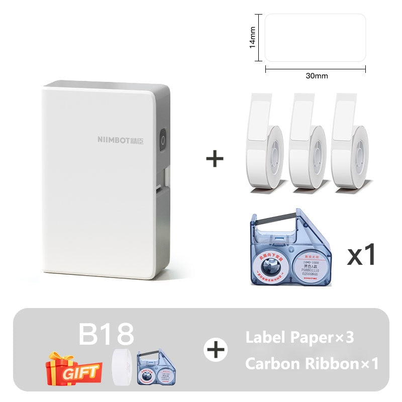 NIIMBOT B18 Mini Portable Label Printer Thermal Transfer Pocket Printer Inside Black Ribbon Sticker Maker With Long Life Labels - KiwisLove