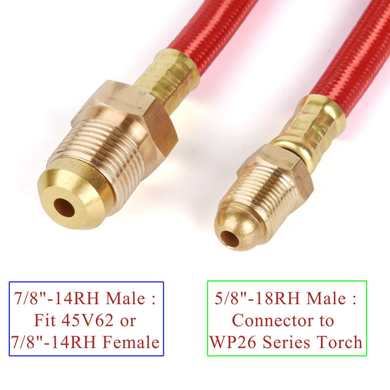 3.8m(12.5ft)/7.6m(25ft)Power Cable Gas Red Hose TIG Welding Torch WP26 Series 250A 7/8&quot;-14RH Male - KiwisLove
