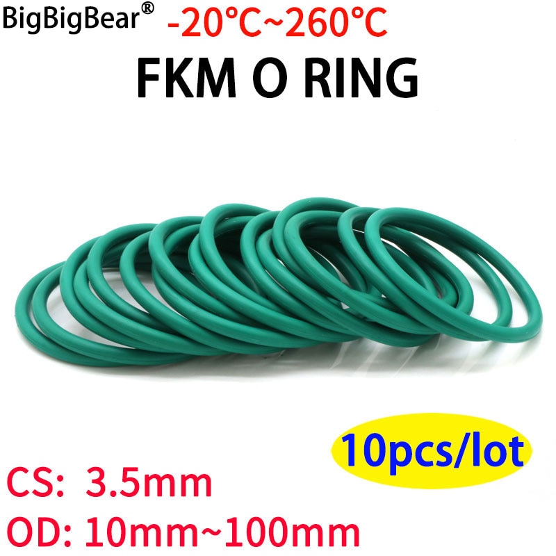10Pcs CS 3.5mm OD 10~100mm Green FKM Fluorine Rubber O Ring Sealing Gasket Insulation Oil High Temperature Resistance Green - KiwisLove