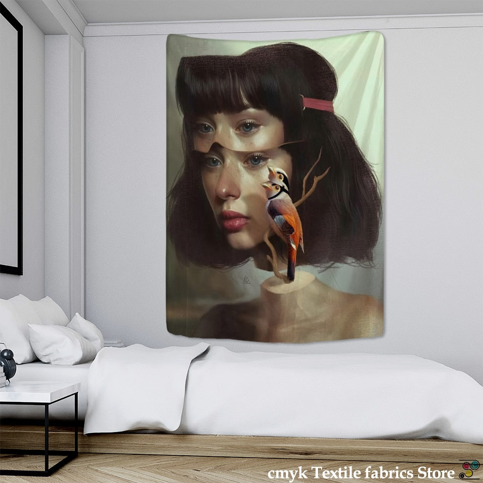 Angel Devil Tapestry Hell Wall Hanging Witchcraft Wall Tapestry Hippie Wall Carpets Dorm Decor Psychedelic Halloween Tapestry - KiwisLove
